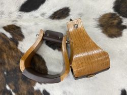 Showman Wide Polished Solid Oak Wooden stirrups #3